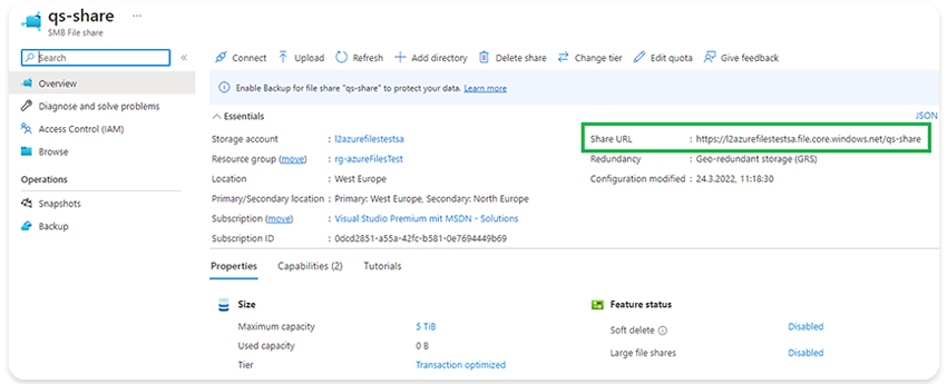 Azure Files URL